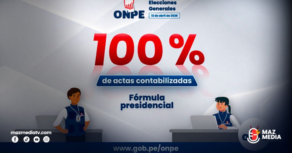 ONPE: Se completa la contabilización del 100% de actas electorales