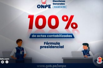 ONPE: Se completa la contabilización del 100% de actas electorales