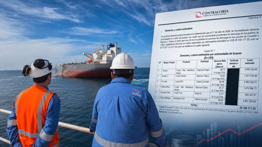 La Contraloría advirtió que las restricciones financieras vienen retrasando la atención y descarga de seis buques con hidrocarburos y biocombustibles importados, generando costos estimados por sobreestadía de US$20.7 millones y afectando el proceso de abastecimiento de Petroperú.